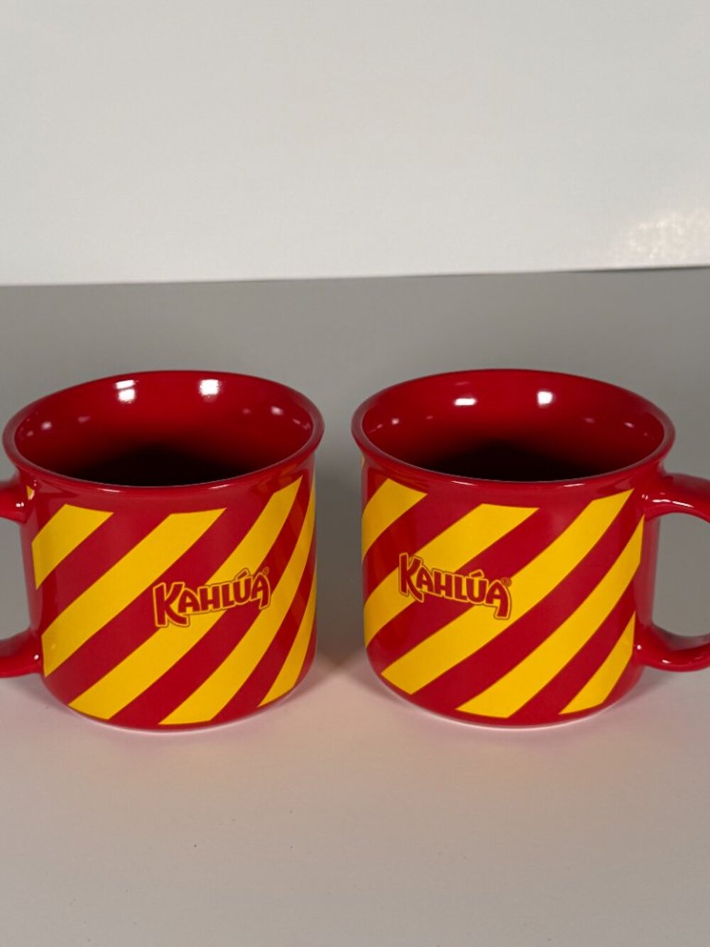 Kahlua Red Yellow Striped Ceramic Coffee Mug Set Of 2
